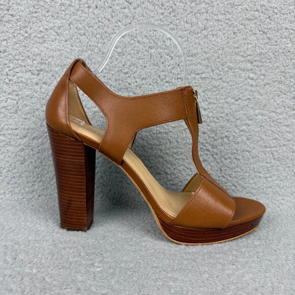 Michael Kors Sandals Women 10 Shoes Brown Berkley Platform Open Toe Heels Zipper - Picture 3 of 12